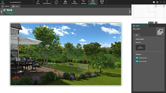 Captura de la interfaz de usuario de Cedreo: renderizado 3D