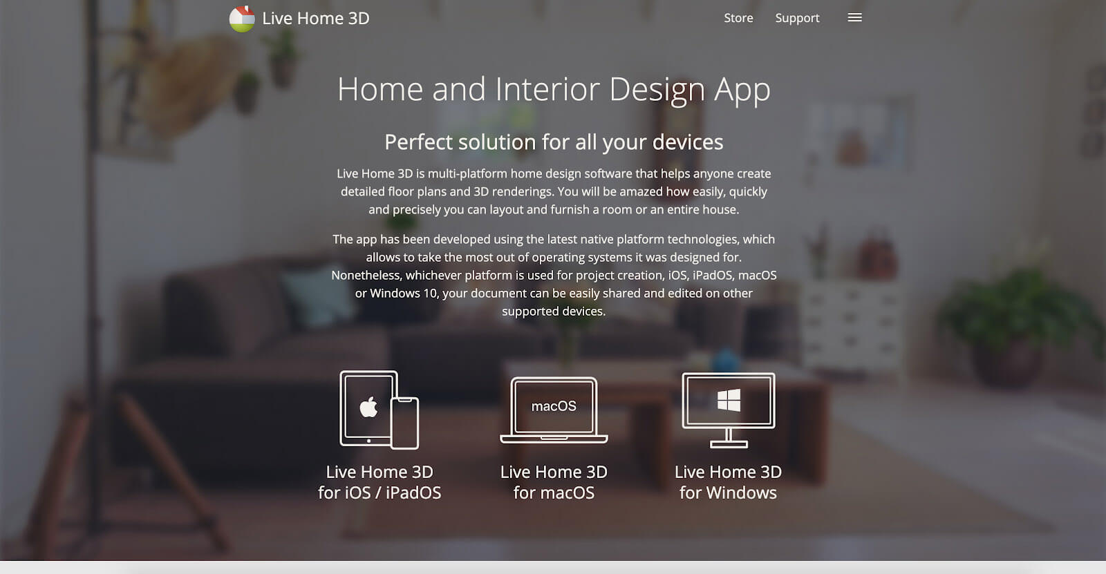 Screenshot home page Live Home 3D