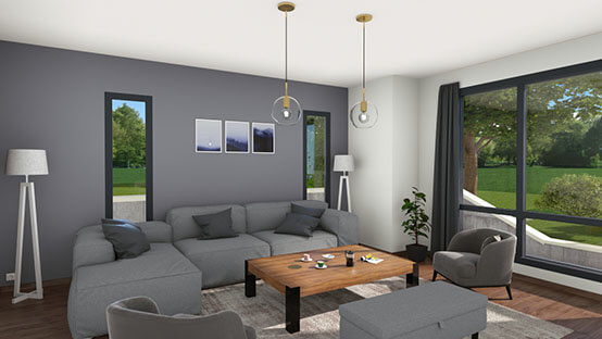 3D rendering of a living room designed with Cedreo