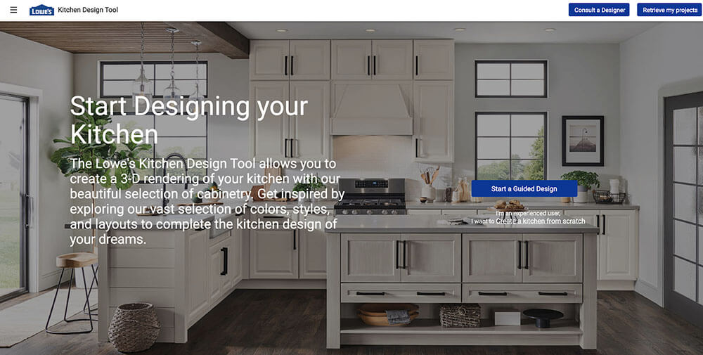 Screenshot home page Lowe's virtual kitchen designer