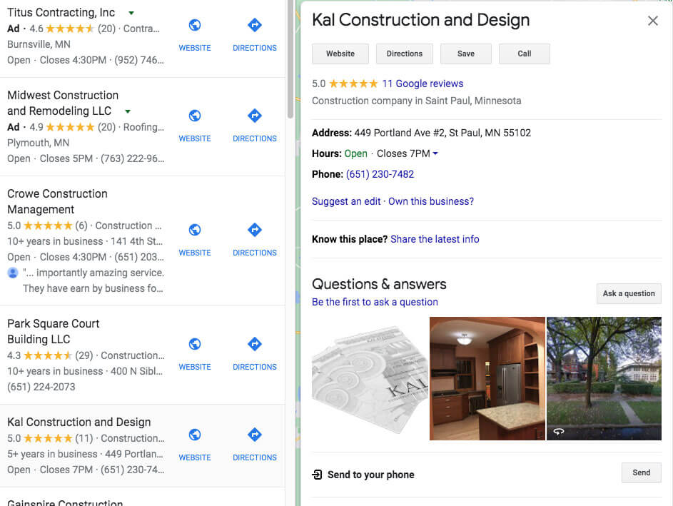 UI shot construction search result on Google