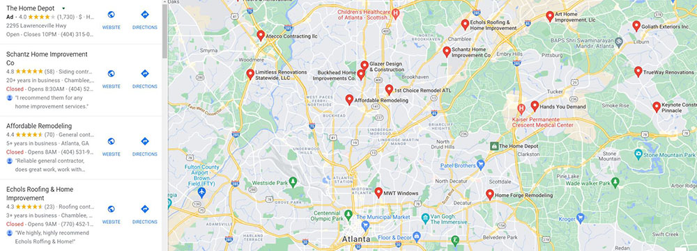 Screenshot of home improvement research on Google Maps
