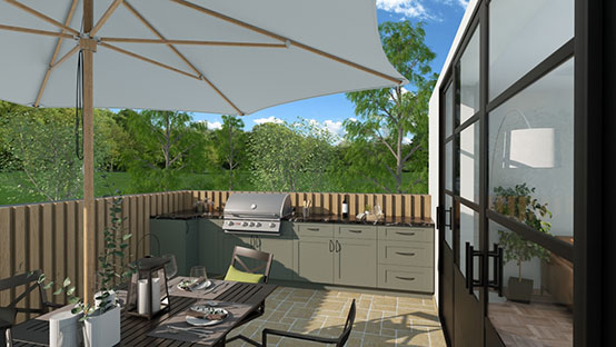 Outdoor kitchen on a balcony designed with Cedreo