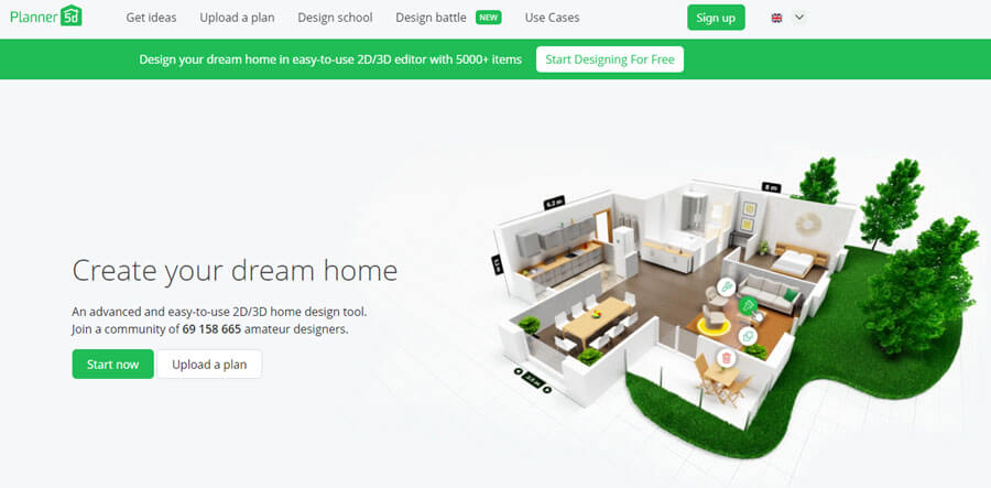 Screenshot Planner 5D home page