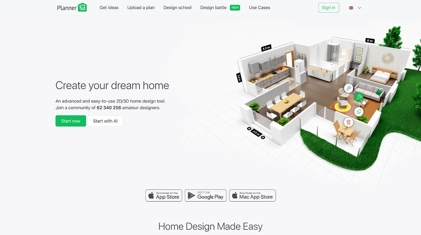 Screenshot home page planner 5D
