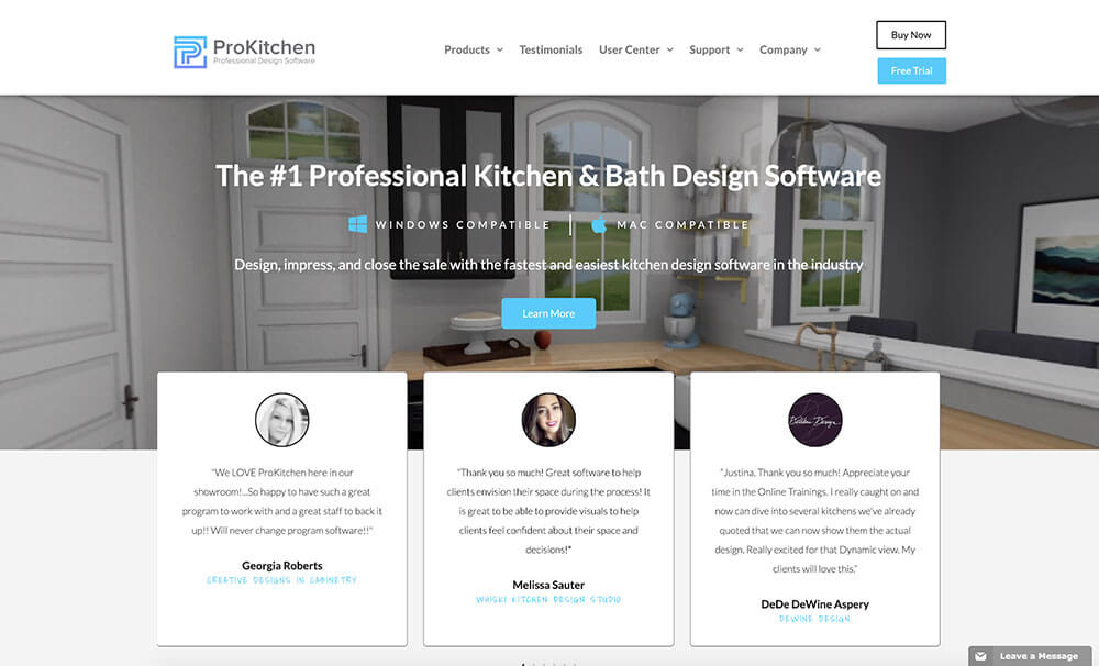 screenshot home page Pro kitchen