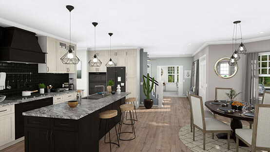 3D rendering of an open kitchen designed with Cedreo