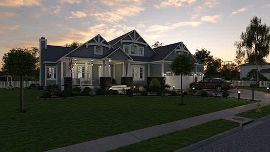 Exterior 3D rendering at night designed with Cedreo