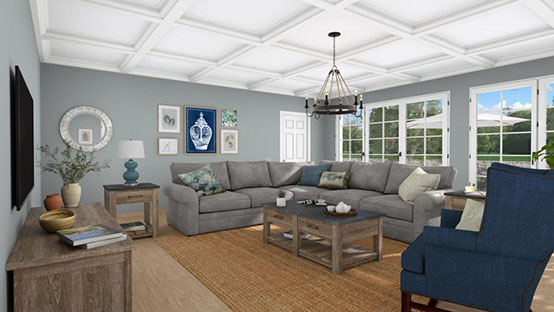 Living room 3D render designed with Cedreo