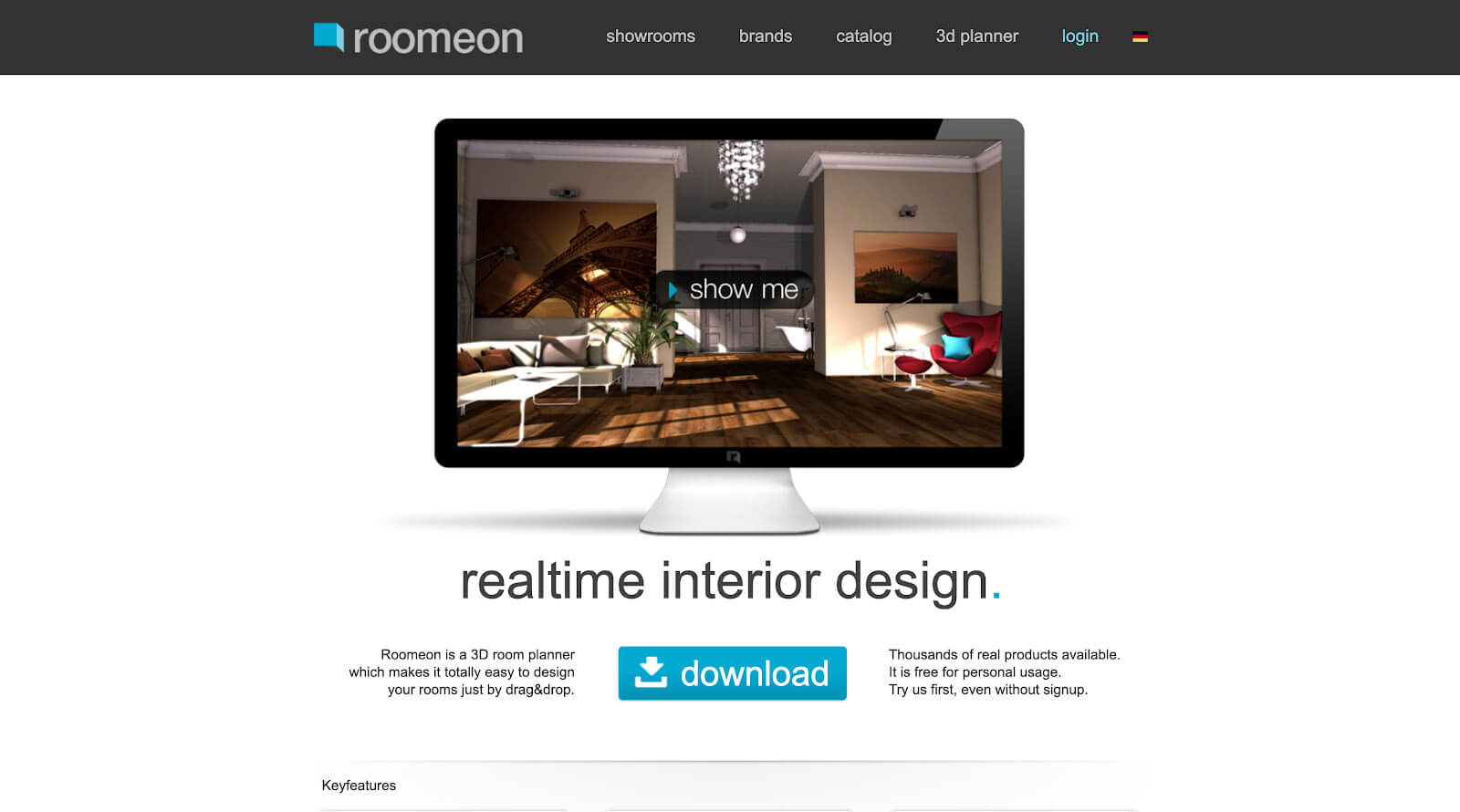 Screenshot home page Roomeon