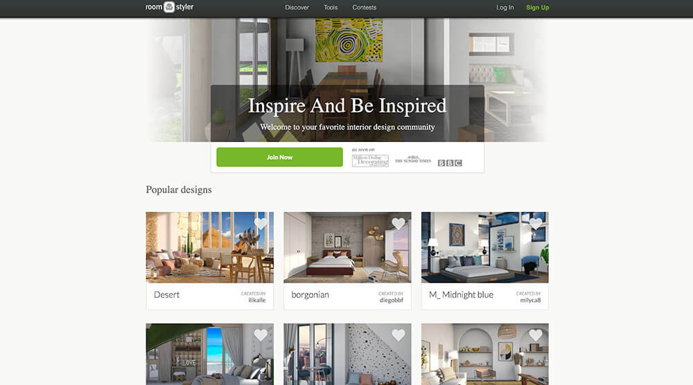 Screenshot home page roomstyler