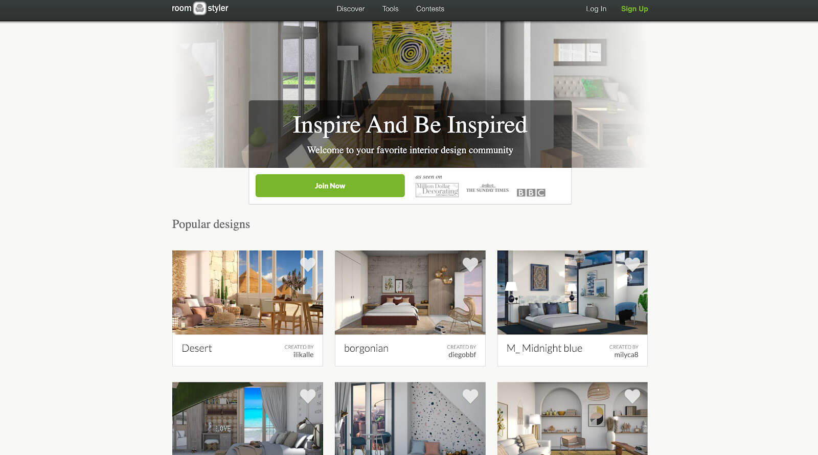 Screenshot of Roomstyler home page