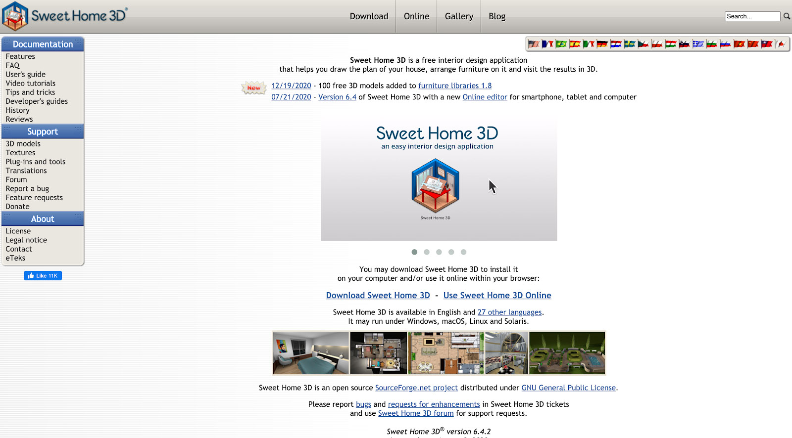 Screenshot home page sweet home 3D