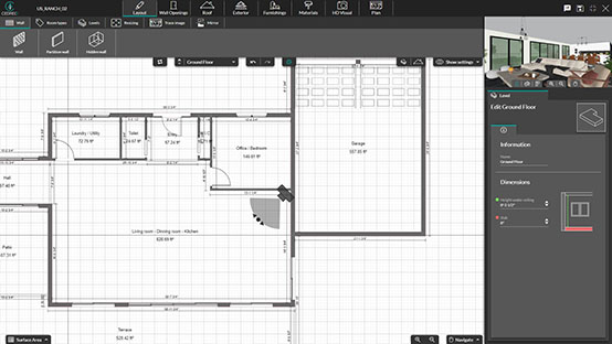 Screenshot der Cedreo Benutzeroberfläche - Grundriss zeichnen