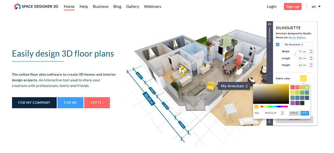 Screenshot of the Space Designer 3D home page