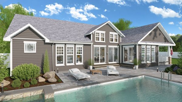 ranch style house rendering with pool