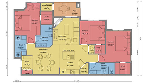 2D floor plans with colors and symbols designed with Cedreo