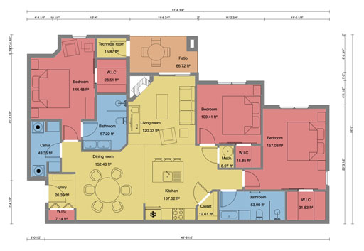 2D apartment floor plan for presentation