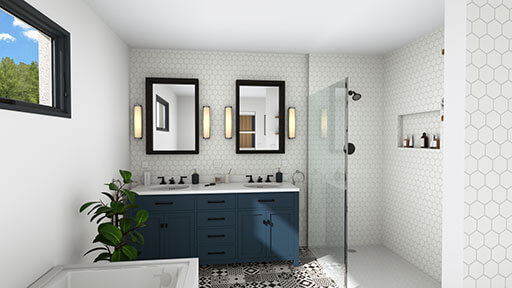 3D rendering of a remodeled bathroom designed with Cedreo