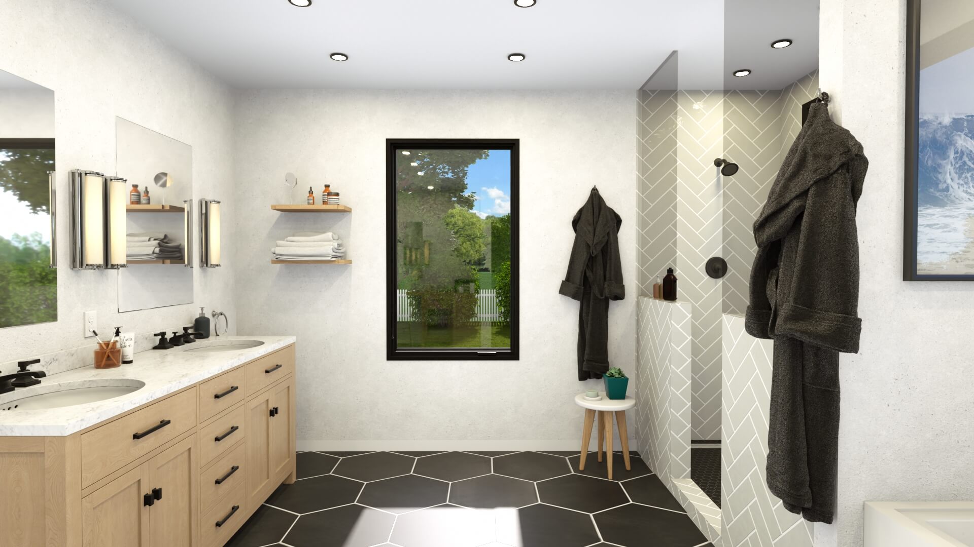 3D render of aprimary bathroom