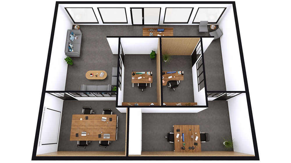 3D floor plan of a real estate office designed with Cedreo