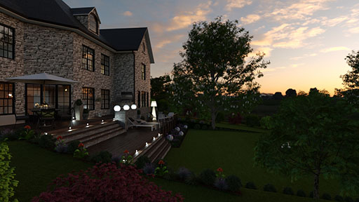 Landscape 3D render at night designed with Cedreo