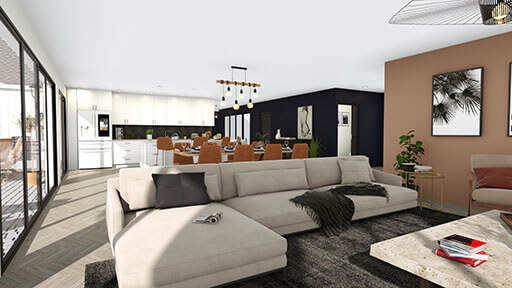 3D rendering of a living room designed with Cedreo